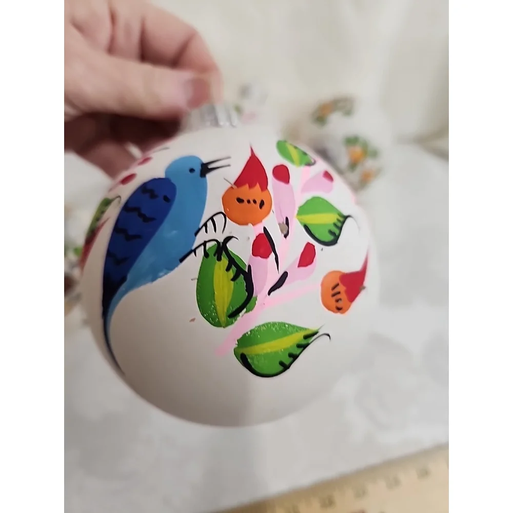 Vintage Hand Painted Floral Bird Glass Ornaments - Picture 4 of 14